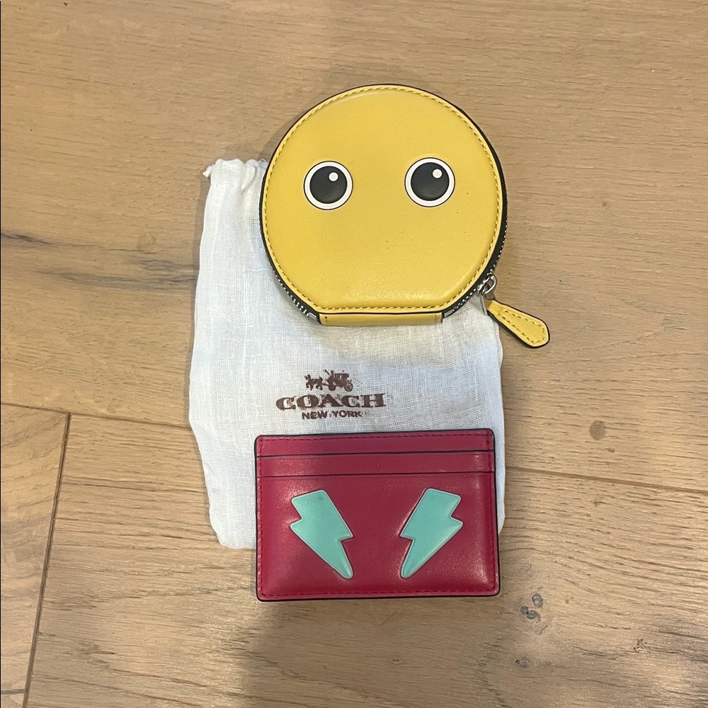 Coach Yellow Emoji Coin Purse and Red Card Holder